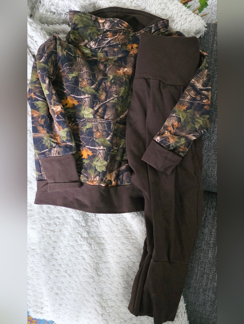 Kids Brown Camo Leaf Pajama Set Ensemble Evolutif 1-3 Ans